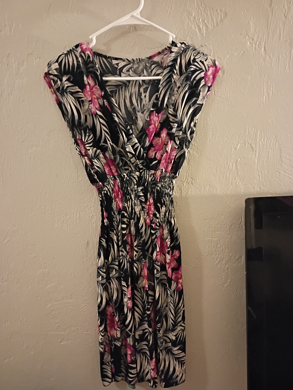 Floral V-Neck Black and Pink Women’s Dress